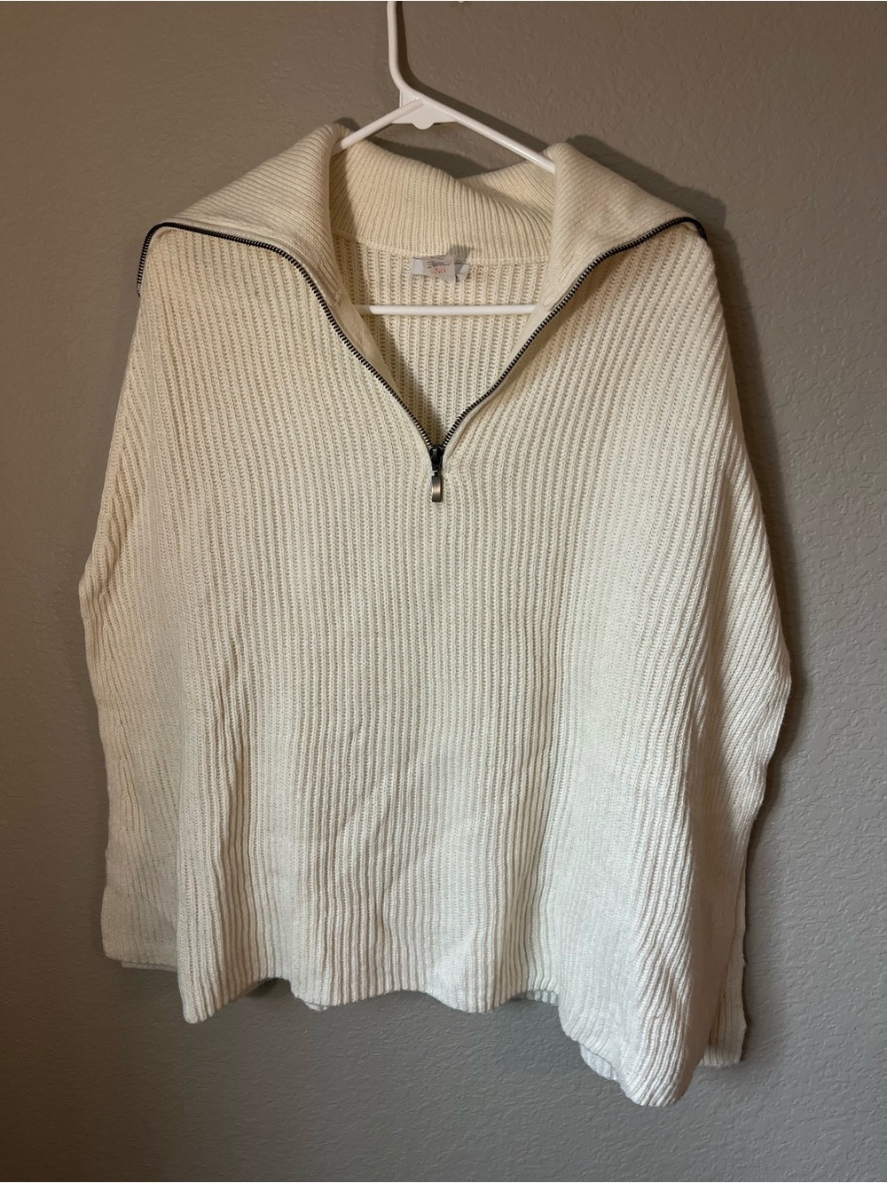 J.Jill Cream Ribbed Knit Poncho Cape S-L Half Zip Oversized Coastal Lagenlook